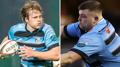 Dan Thomas (L) and Danny Southworth in action for Cardiff