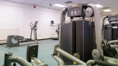 PA Media Gym equipment inside a white room at MDP Wethersfield.