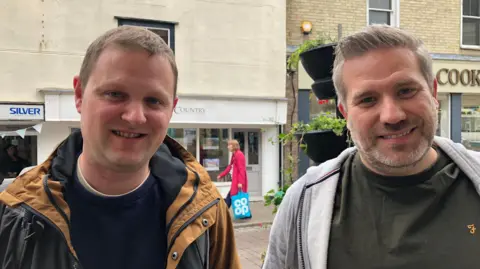 Darren Rozier Two men, one wearing an orange and black anorak and the other in a grey zipped hoddie