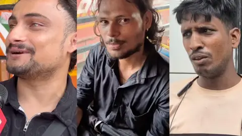 Trabalhadores migrantes do Nepal em um ônibus em Lucknow, Índia