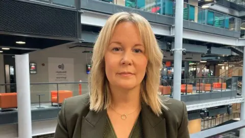 Nerys Evans, pictured within the BBC's central square studios. 