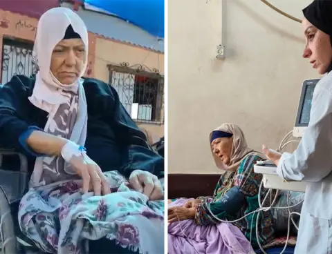 Saber Abu al-Kas Composite image showing two photos of Amina Abu al-Kas being treated at a hospital in Gaza before her death