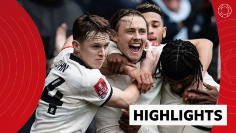 Port Vale's Ben Waine celebrates scoring a goal with team mates during the FA Cup Fifth Round match between Port Vale and Sunderland on March 8, 2026