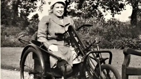 Bob Frazier  A black and white picture of Mary Greaves in a wheelchair probably dating from the 1950s 