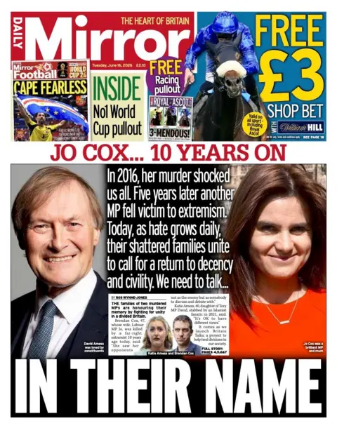 The headline on the front page of the Mirror reads: “In their name”.