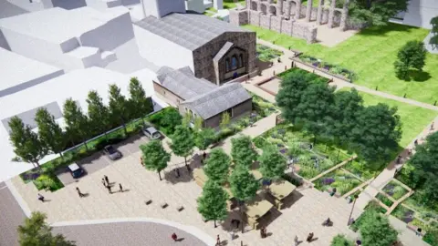 Plans of St Botolph's Square in Colchester with footpaths and lots of green spaces and trees. 
