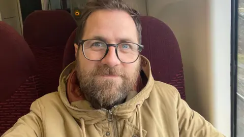 Matt Weigold on the train to Nottingham