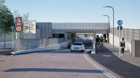 Network Rail A CGI mock-up the new Botley Road bridge, with cars, cyclists and pedestrians all travelling around it.