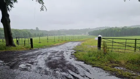 Andrew Borthwick A large puddle at the entrance to a sodden field