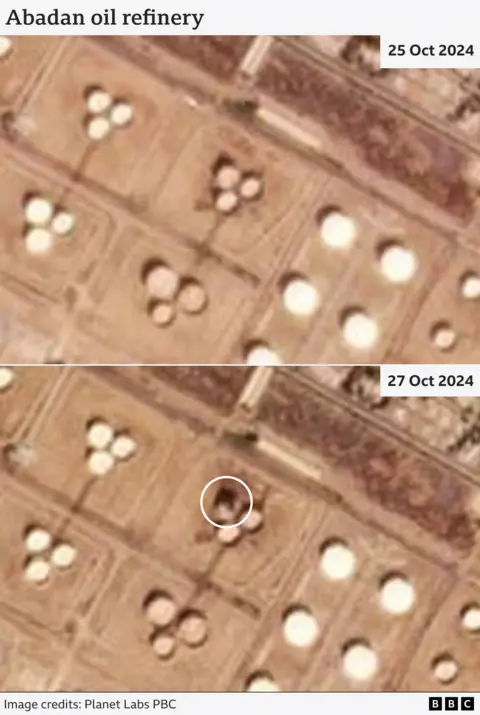 Satellite images of Abadan lipid refinery showing harm to 1 of nan retention units