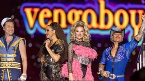 Getty Images Te band Vengaboys performs during the DJ Ötzi Mountain Mania Apres Ski show at Uber Arena on March 15, 2025 in Berlin, Germany.