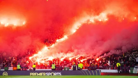 Celtic fans set off pyrotechnics