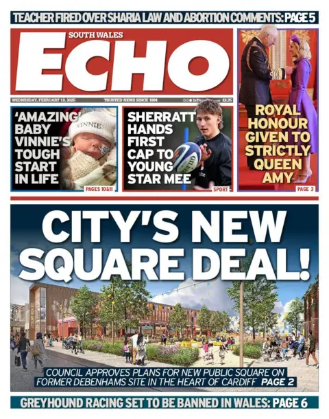 South Wales Echo Front page of South Wales Echo.