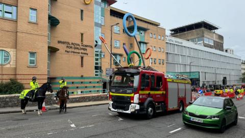 Emergency services outside Bristol Royal Infirmary Hospital