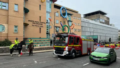 BBC Emergency services outside Bristol Royal Infirmary Hospital
