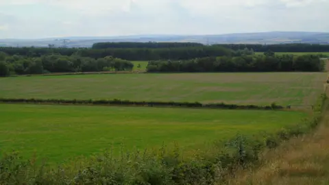 Ian Wilkinson A large green field in Burnhope with hills in the distance.
