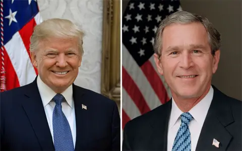 White House/Stock Montage A composite image of Donald Trump and George W. Bush, both wearing suits in front of an American flag