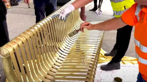 Coventry City Council Bench painted gold