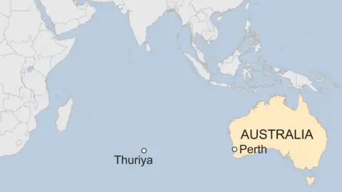 Map showing approximate location of the Thuriya at 02:28 GMT on Saturday