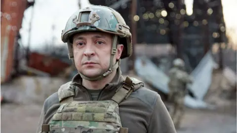 Getty Images President Zelensky visits Ukrainian troops fighting Russian forces