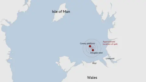 The spill happened off the north Wales coast on Monday