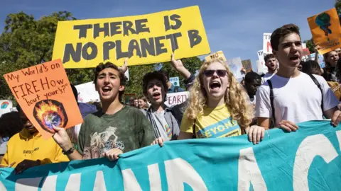 Getty Images Young activists protest in Washington calling for action on climate change