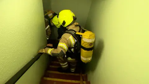 Many British tower blocks have only one stairwell, which will be used by fire fighters as well as people fleeing