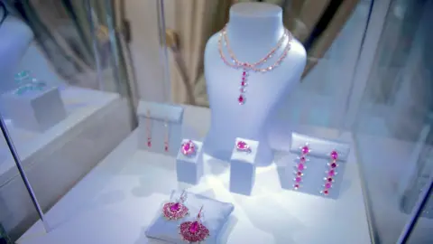 Luxury Connect Africa Vanleles Diamond jewellery in a glass cabinet