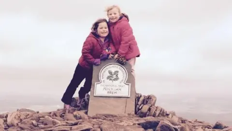 Family photo Georgina, right, and Gracie on top of Pen y Fan