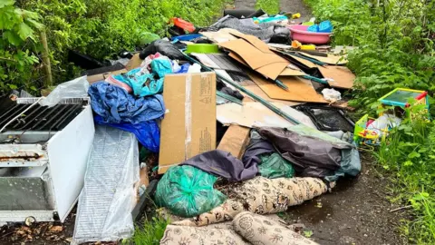 BBC Rubbish dumped in a field in Ashley