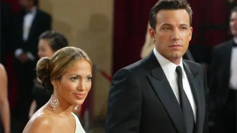 Getty Images Actors Ben Affleck and fiancee Jennifer Lopez attend the 75th Annual Academy Awards at the Kodak Theater on March 23, 2003 i