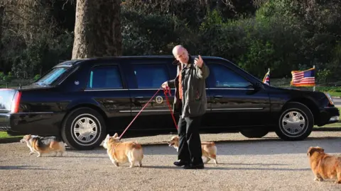 Getty Images The corgis going for a walk as President Obama visited in 2009