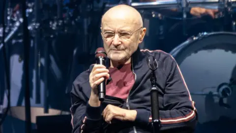 Phil Collins of Genesis performs on stage during The Last Domino Tour? tour at the SSE Hydro in Glasgow on 7 October 2021