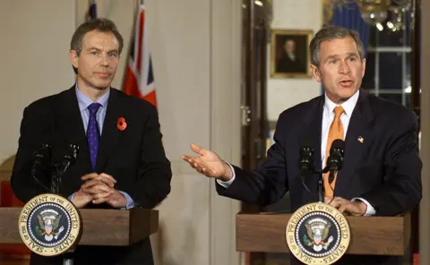 Getty Images US President George W. Bush and British Prime Minister Tony Blair at the White House, 7 November 2001