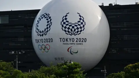 iStock Tokyo 2020 logos on a giant ball