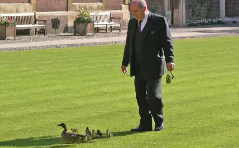 St Catharine's College Daom Mulcrone with ducks in 2007