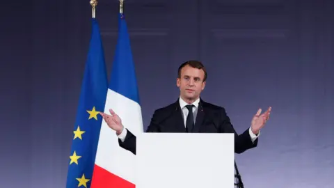 Getty Images President Macron makes a speech