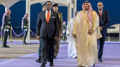 Reuters The President of the Republic of Malawi, Lazarus McCarthy Chakwera arrives for Africa conference, in Riyadh, Saudi Arabia, November, 9, 2023