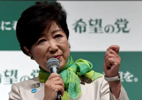 AFP/Getty Images Tokyo Governor Yuriko Koike delivers her speech during an inauguration press conference on her new political party, "Party of Hope", in Tokyo on 27 September 2017.