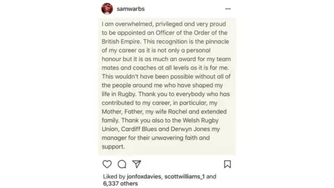 Sam Warbuton/Instagram Sam Warbuton Instagram post