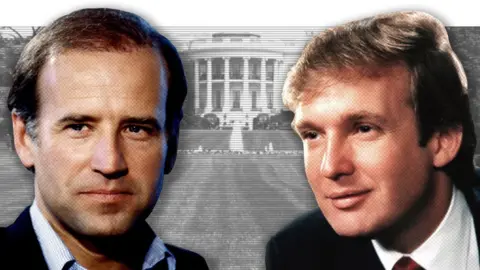 Getty Images / BBC Composite image of Joe Biden and Donald Trump with the White House behind them