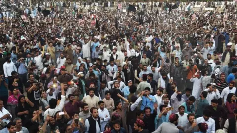 AFP Pakistani members of the Pashtun Protection Movement (PTM) and student activists gather during a demonstration in Lahore on April 22, 2018.