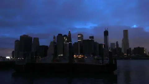 Getty Images The darkened skyline of lower Manhattan is seen one day after Hurricane Sandy on October 30, 2012