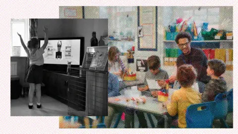 Getty Images Children in class and exercising in front of TV