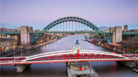 Getty Images Swing Bridge in foreground - Tyne Bridge behind