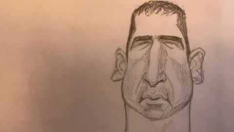 A pencil sketch of French footballer Eric Cantona