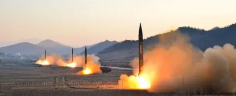 Reuters Image from North Korean media of four missile launches on 7 March 2017