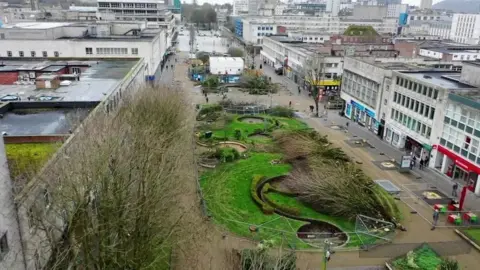 BBC A drone shot of Plymouth's Armada Way
