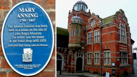 Chris Talbot Blue plaque on Lyme Regis Museum and the original Lyme Regis Museum building