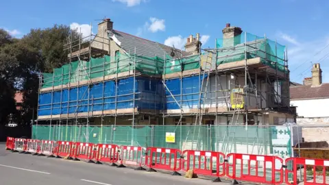 East Suffolk Council 560 London Road, Lowestoft, with scaffolding around it during renovation work